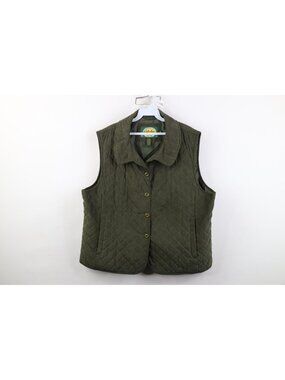 Vintage Cabelas Womens 2XL XXL Faded Quilted Button Vest Jacket Army Green
